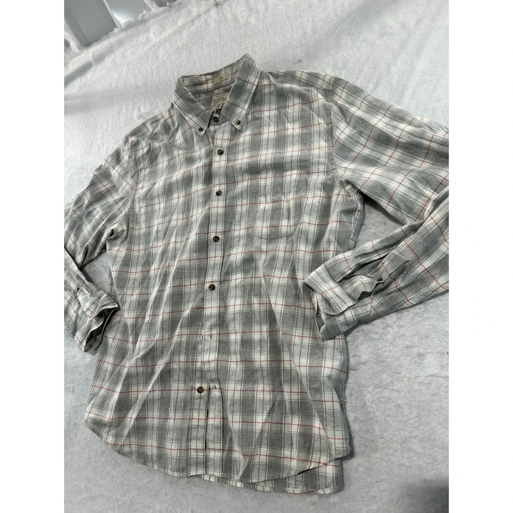 J. Crew Slim Brushed Twill Plaid Button Down Shirt Grey Red XL Mens Long Sleeve
